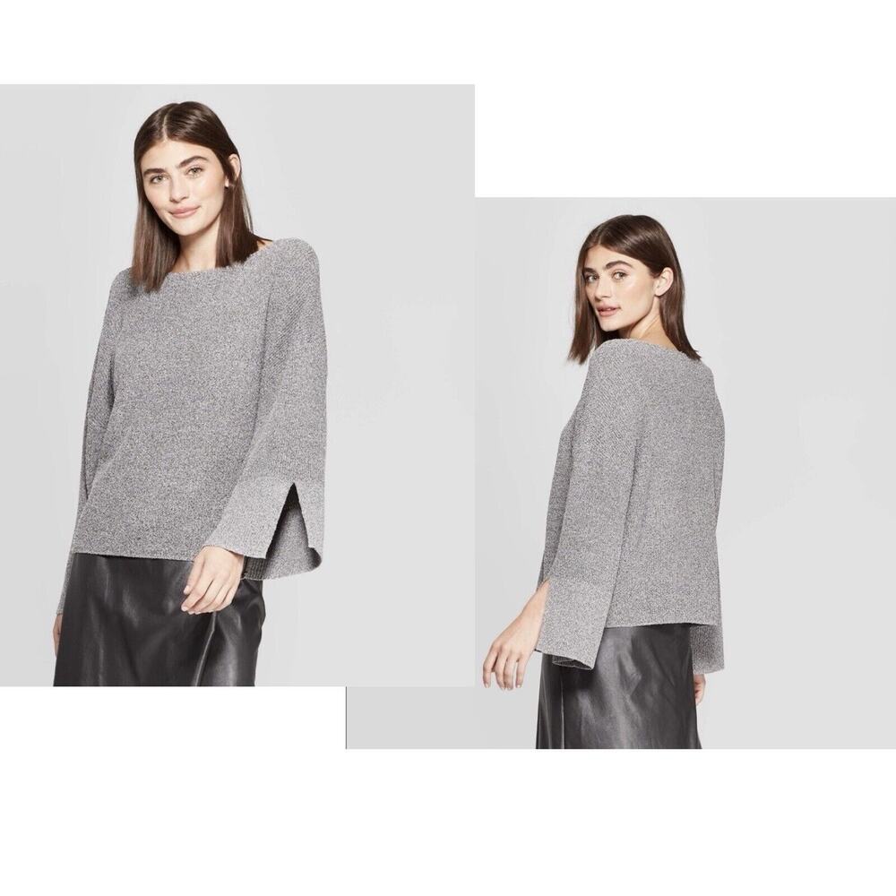 Prologue Gray Metallic Pullover Linen Blend Sweater Split Sleeves Size 2X